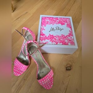 Lilly Pulitzer Amber Lynn Pink Gingham Heels Sandals Size 9